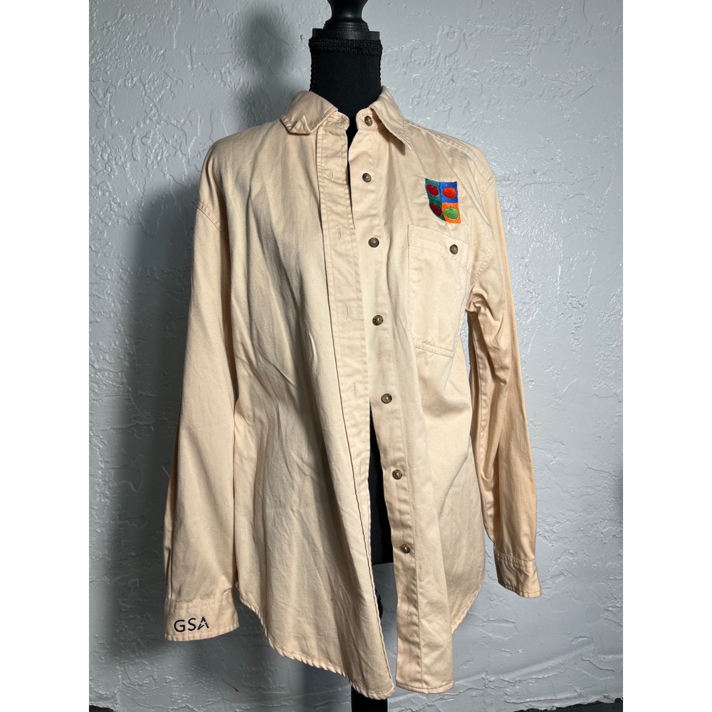 Luna Pier Women M Beige Cotton Twill Teacher Shirt Apple Embroidery GSA